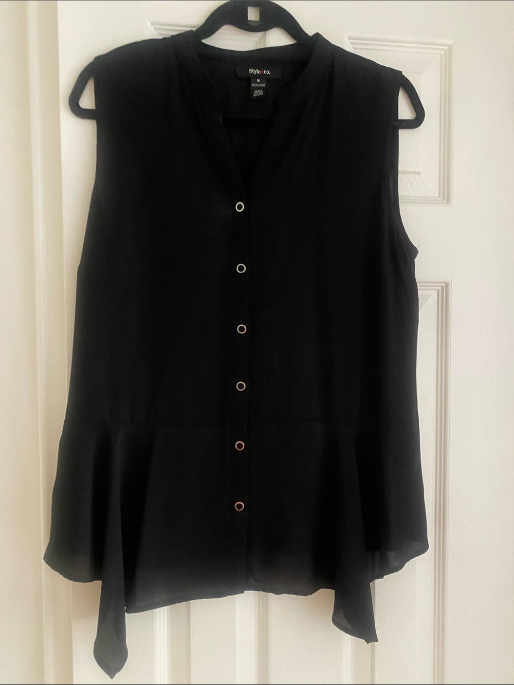 Style & Co. Sleeveless Black Button Down -Front Peplum Blouse